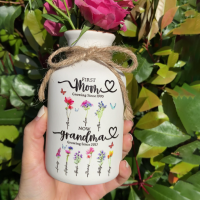 Custom Mom's and Grandma Two Generation Garden Vase Birth Flower Plant Vase With Names Mother's Day Gifts Heartful Gift for Mom Grandma
