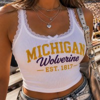 Custom Embroidered Lace Tank Top, Game Day Spirit Shirt, Personalized Crop Top