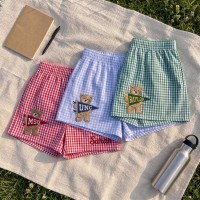 College Pennant Bear Embroidered Gingham Plaid Shorts, Custom University Shorts, School Spirit Shorts, College Student Gift,Game Day Apparel
