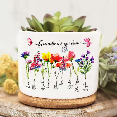 BEST SELLER❗❗Personalized Grandma's Garden Outdoor Flower Pot With Grandkids Name and Birth Flower For Mother's Day