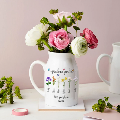 Custom Grandma's Garden Vase With Grandkids Names Birth Month Flower Vase