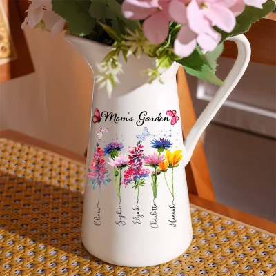 Custom Mom's Garden Birth Flower Vase With Kids Name and Birth Flower Ideal Gifts for Mother's Day