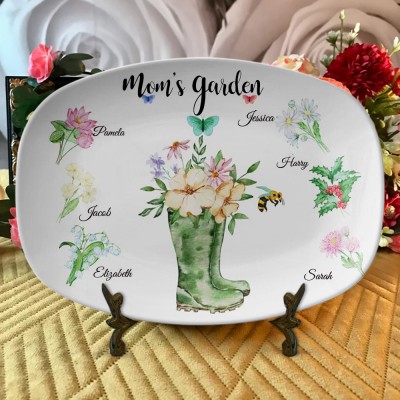 Personalized Grandma's/Nana's Garden Plate Birth Month Flower Platter With Grandchildren Names Mother's Day Gift For Grandma
