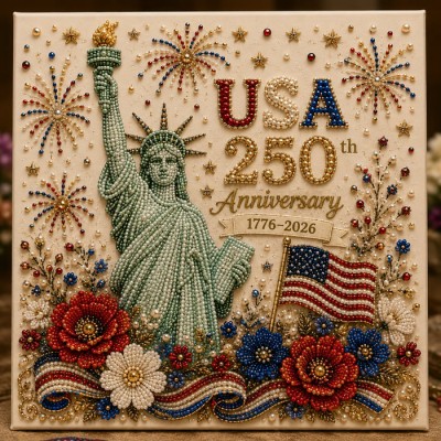 USA 250th Anniversary DIY Pearl Painting Kit,Patriotic 3D Wall Art,Beginner-Friendly