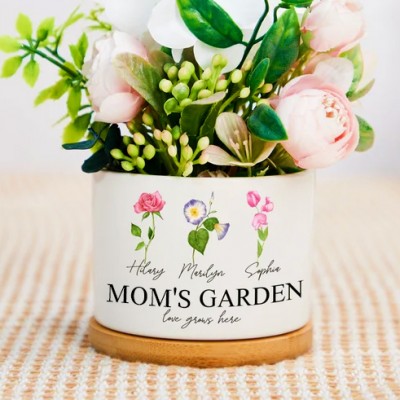 Personalized Mom's Garden Outdoor Flower Pot With kids Name and Birth Flower For Mother's Day