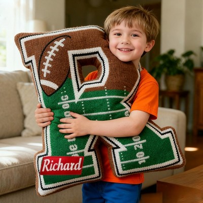 Personalized Football Field Initial Pillow with Custom Name for Kids and Sports Fans