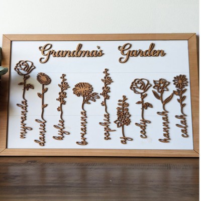 Personalized Grandma's Garden Birth Month Flower Frame Wood Sign, Gifts For Mother's Day