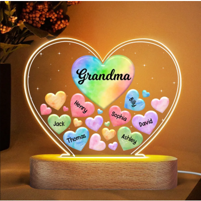 Personalized Cute Grandma Heart Light with 1-15 Kids Names for Grandma and Mom on Mother's Day.