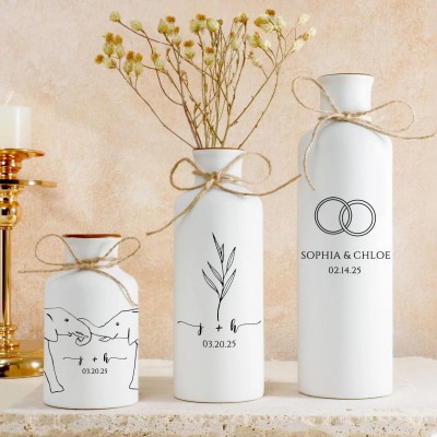 Personalized Engagement Ceramic Flower Vase Wedding Vase Set Perfect Gift for Newlyweds Engagement Anniversary or Bridal Shower
