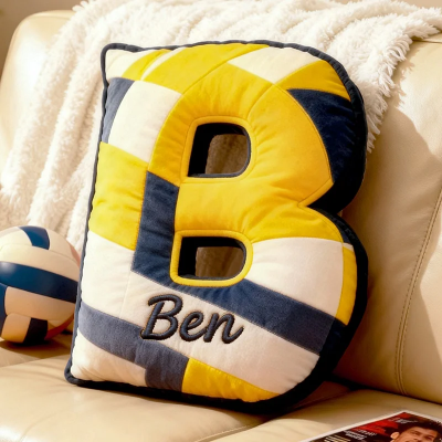 Personalized Volleyball Letter Shaped Pillow with Custom Name and Bold Design for Sports Fans
