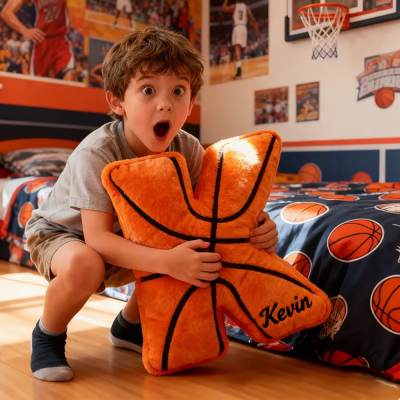 Personalized Graphic3DPrint Basketball Letter Shaped Pillow with Custom Name for Sports Fans