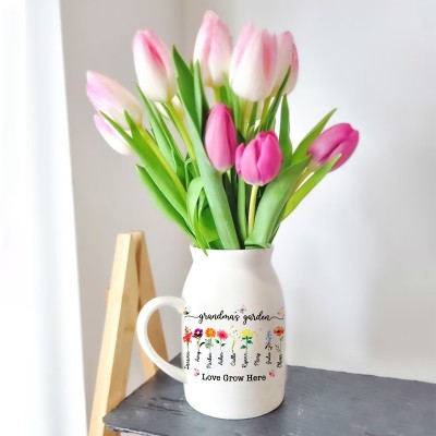 Custom Grandma's Garden Vase With Grandkids Names Birth Month Flower Vase
