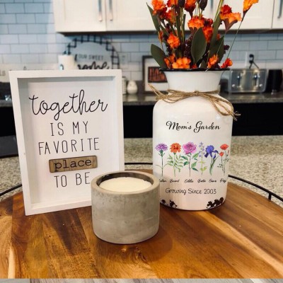 Personalized Grandma's Garden Outdoor Flower Vase With Grandkids Name and Birth Flower For Mother's Day