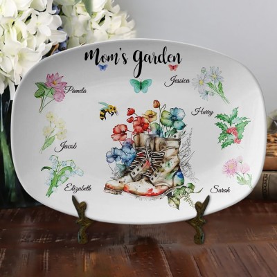 Personalized Grandma's/Nana's Garden Plate Birth Month Flower Platter With Grandchildren Names Mother's Day Gift For Grandma