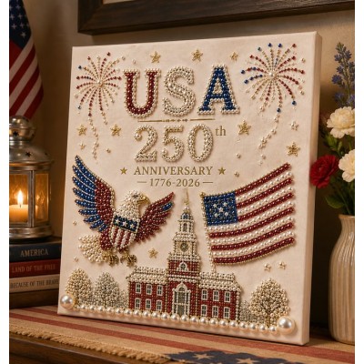 USA 250th Anniversary DIY Pearl Painting Kit,Patriotic 3D Wall Art,Beginner-Friendly