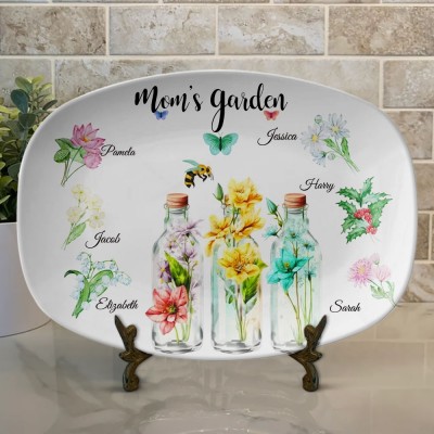 Personalized Grandma's/Nana's Garden Plate Birth Month Flower Platter With Grandchildren Names Mother's Day Gift For Grandma