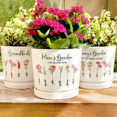 Custom Grandma's Garden Birth Flower Pots with Grandkids Names Keepsake Gifts for Grandma Mom Mother's Day Gift