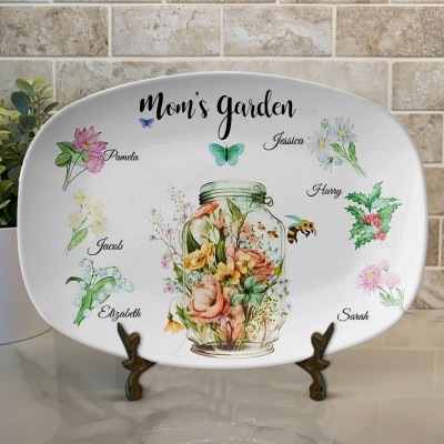 Personalized Grandma's/Nana's Garden Plate Birth Month Flower Platter With Grandchildren Names Mother's Day Gift For Grandma
