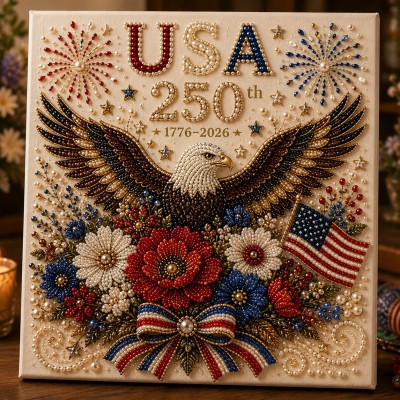 USA 250th Anniversary DIY Pearl Painting Kit,Patriotic 3D Wall Art,Beginner-Friendly