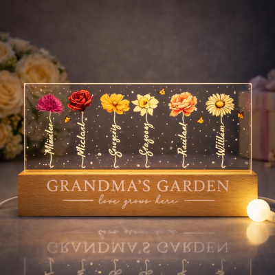 Custom Birth Flower Night Light with Kids Names Mother's Day Gift