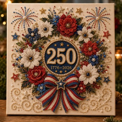USA 250th Anniversary DIY Pearl Painting Kit,Patriotic 3D Wall Art,Beginner-Friendly