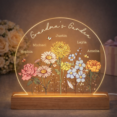 Custom Birth Flower Night Light with Kids Names Mother's Day Gift