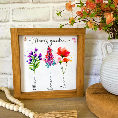 Personalized Grandma's Garden Frame Sign With Grandchildren Names and Birth Flower For Mother's Day Gift