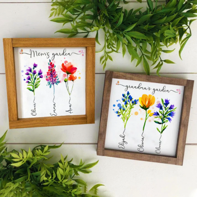 Personalized Grandma's Garden Frame Sign With Grandchildren Names and Birth Flower For Mother's Day Gift