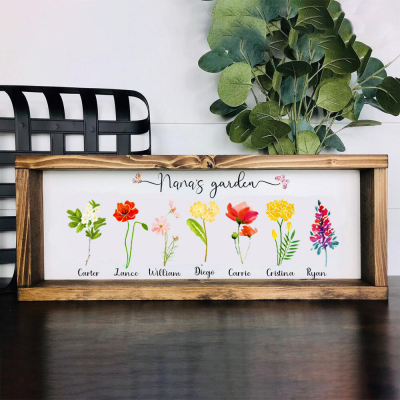 Personalized Grandma's Garden Frame Sign With Grandchildren Names and Birth Flower For Mother's Day Gift