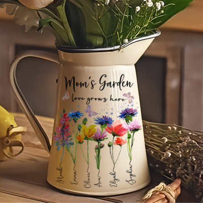 Custom Mom's Garden Birth Flower Vase With Kids Name and Birth Flower Ideal Gifts for Mother's Day