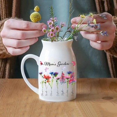 Custom Mom's Garden Birth Flower Vase With Kids Name and Birth Flower Ideal Gifts for Mother's Day