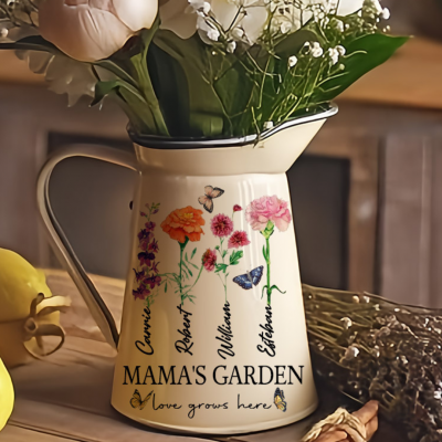 Personalized Mama's Garden Birth Flower Vase with Kids Names Keepsake Gifts for Grandma Mom Mother's Day Gift