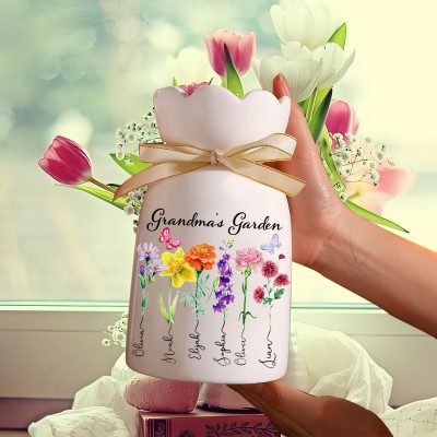 Personalized Mom's Garden Birth Flower Vase With Kids Name and Birth Flower Ideal Gifts for Mother's Day