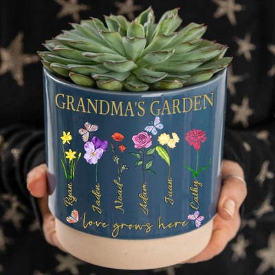 NEW ARRIVAL❗❗Personalized Mama's Garden Birth Flower Pots With Kids Name and Birth Flower Ideal Gifts for Mother's Day